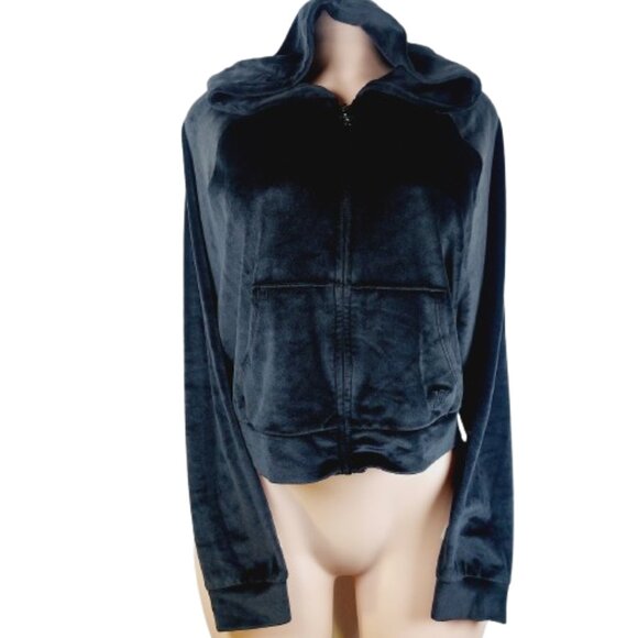 Victoria's Secret Women's Black Velour "On Point" Velvet Cropped Hoodie Size M - Picture 1 of 16